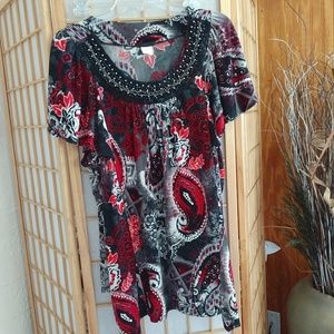 Women's Beaded Flutter Sleeve Top